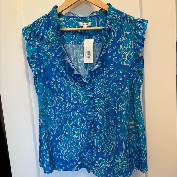 Tyler Boe Tops - NWT 100% Silk Blue Patterned Women's Top